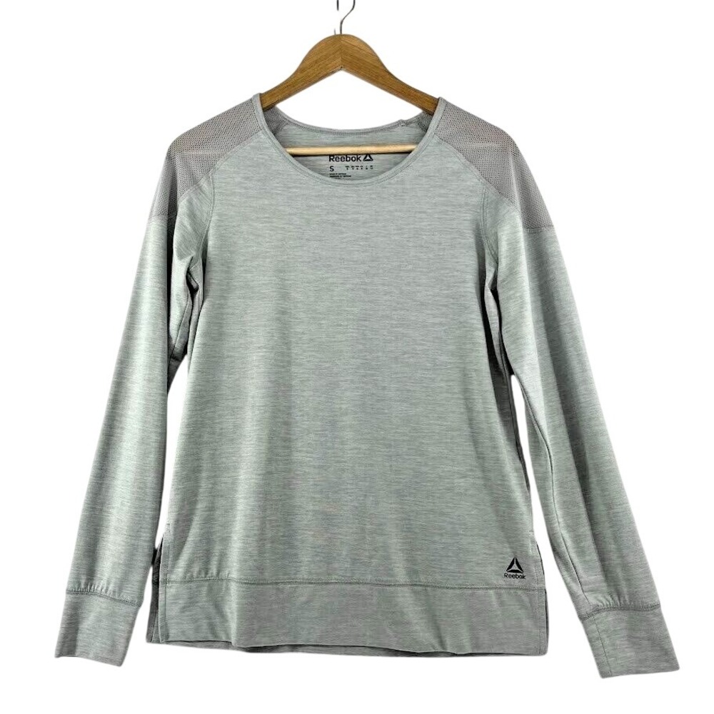 Reebok Women's Gray Long‎ Sleeve Pullover Athletic Top Side Slit Mesh Size Small